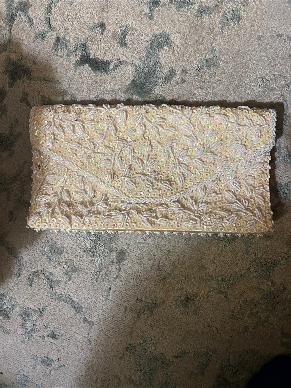 Embroidered Beaded Ivory Clutch Bag vtg 1950’s